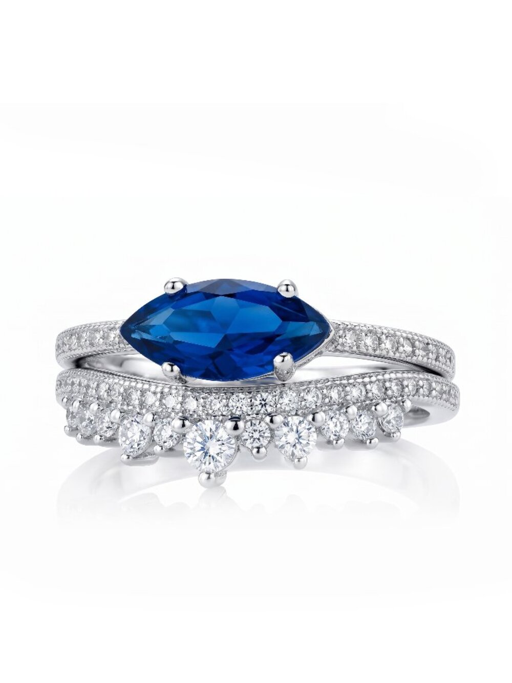 Marquise-cut Blue Sapphire ring set - 925 Sterling Silver Charmed Aroma